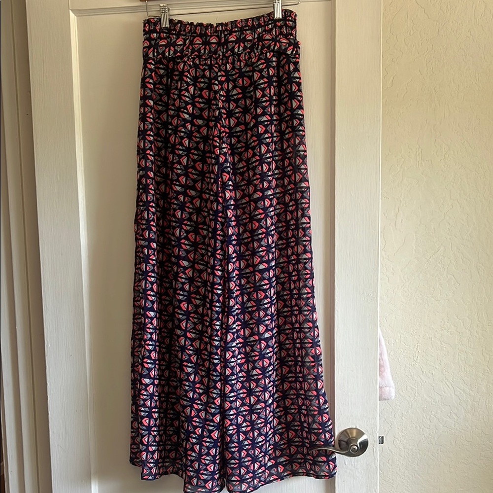 Geometric Patterned Boot Cut And Flare Pants. Blu… - image 4